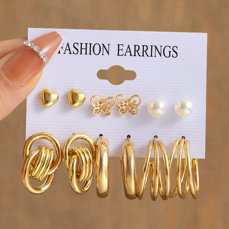 Heart Pearl Gold Earring Set