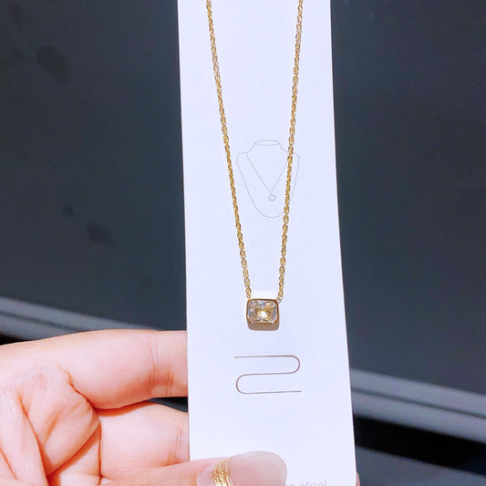 Stainless Steel Golden Crystal Charm Necklace