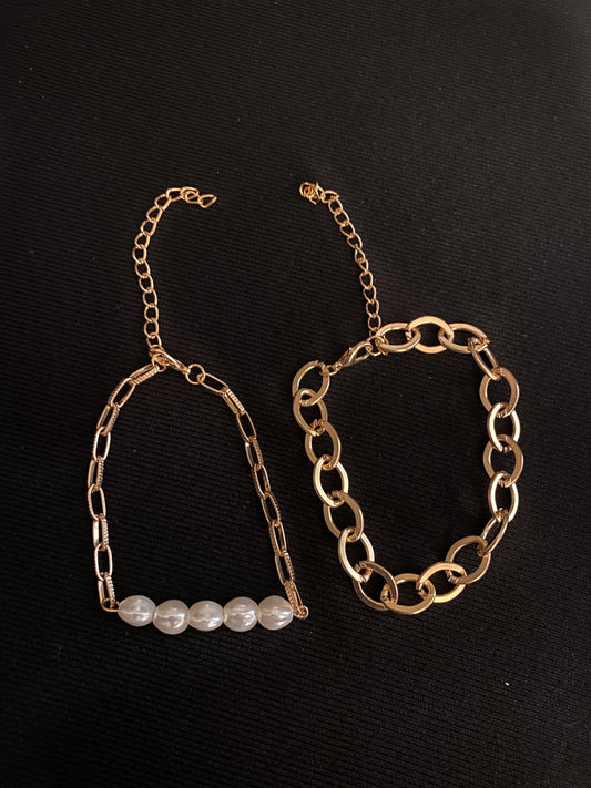 Gold and Pearl Bracelet Set