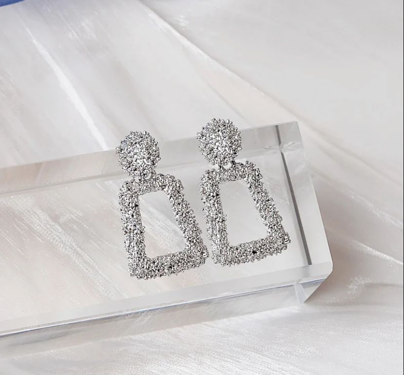 Silver Rectangular Earrings