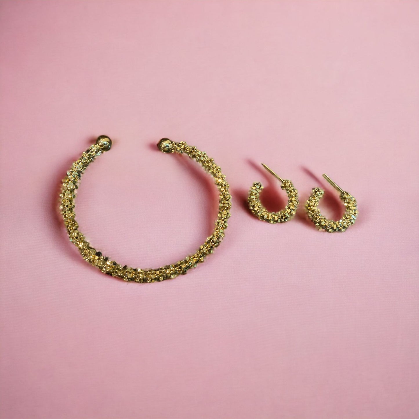 Gold Textured Bangle and Earring Set