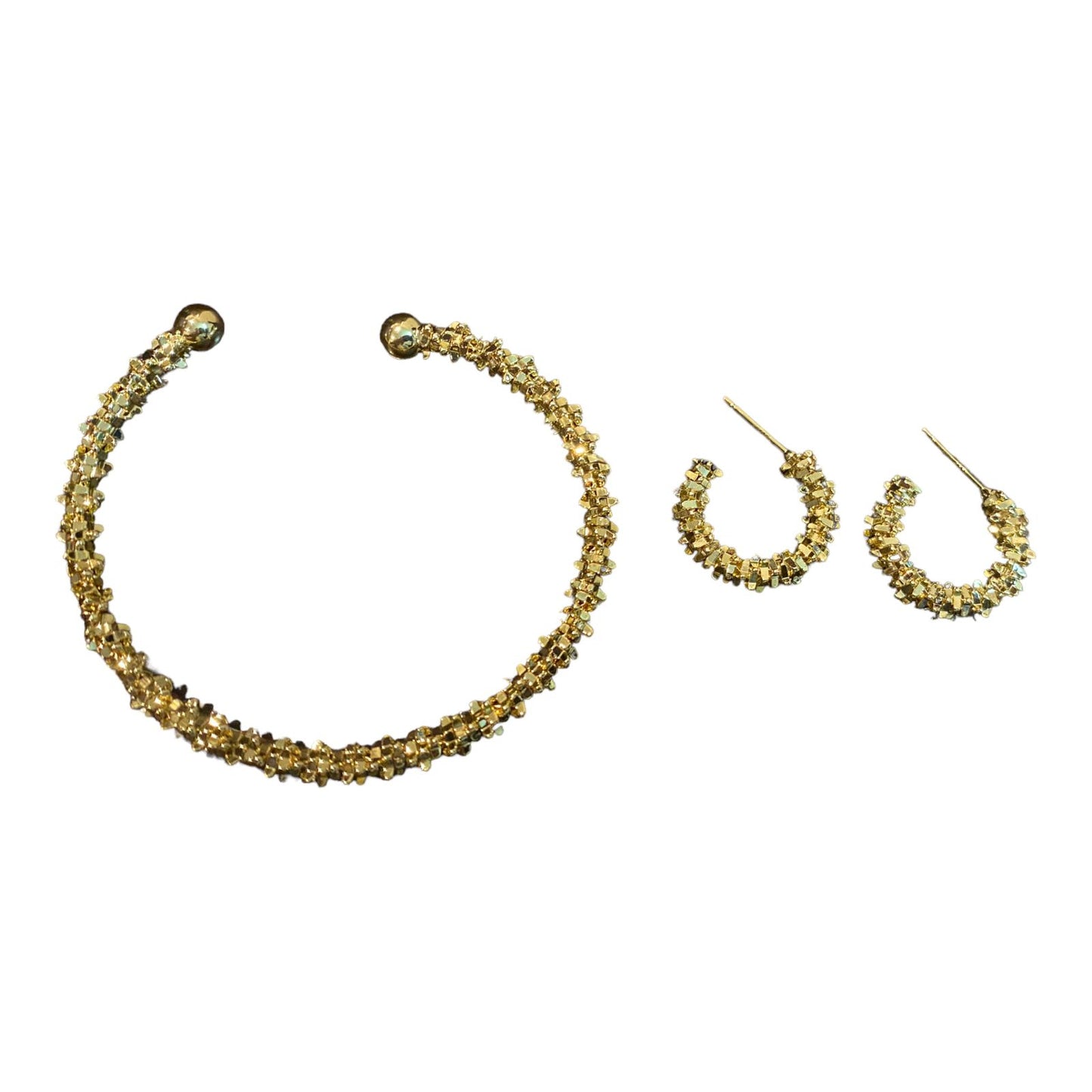 Gold Textured Bangle and Earring Set