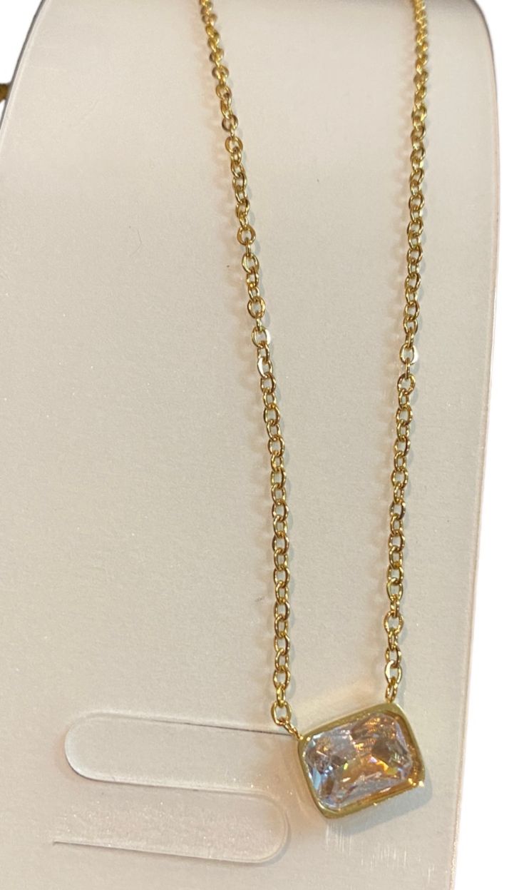 Stainless Steel Golden Crystal Charm Necklace